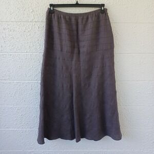 Blue Saks Fifth Avenue Vintage Linen Midi Skirt Brown Seams A-Line Lined Women L